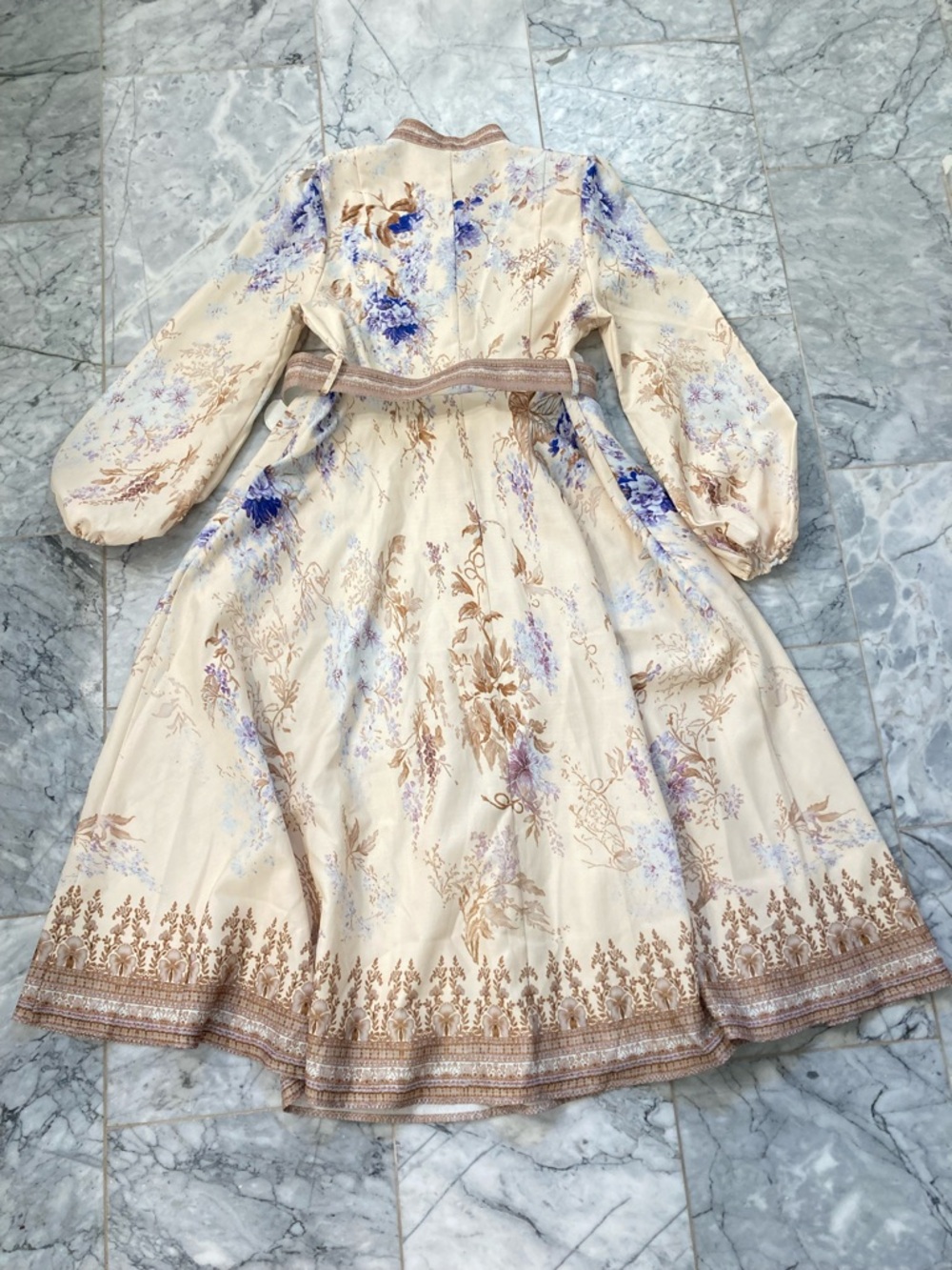 COMMENSE Cream Purple Floral Print Belted Maxi Dress - Picture 10 of 12